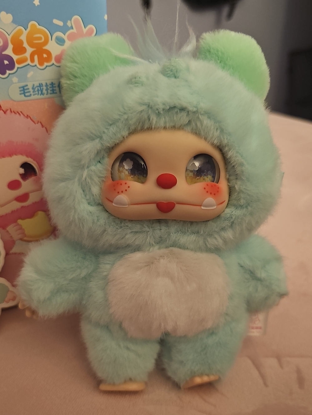 Cute Mint Green Plush Bunini with White Belly - Soft Stuffy Keychain